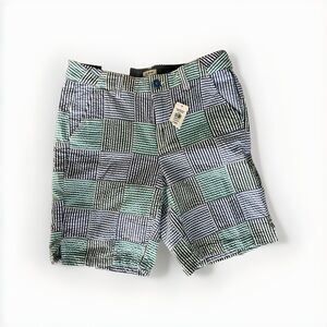 LL Bean Favorite Fit Blue Plaid Patchwork Bermuda Shorts Women's Size 8 NEW